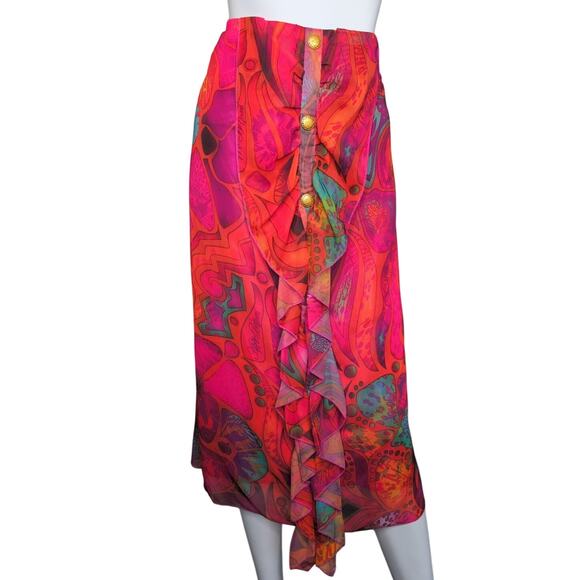 Apple Bottoms Dresses & Skirts - VTG Y2K Apple Bottoms Midi Skirt 3X Chiffon Psychedelic Maximalism Whimsy Ruffle